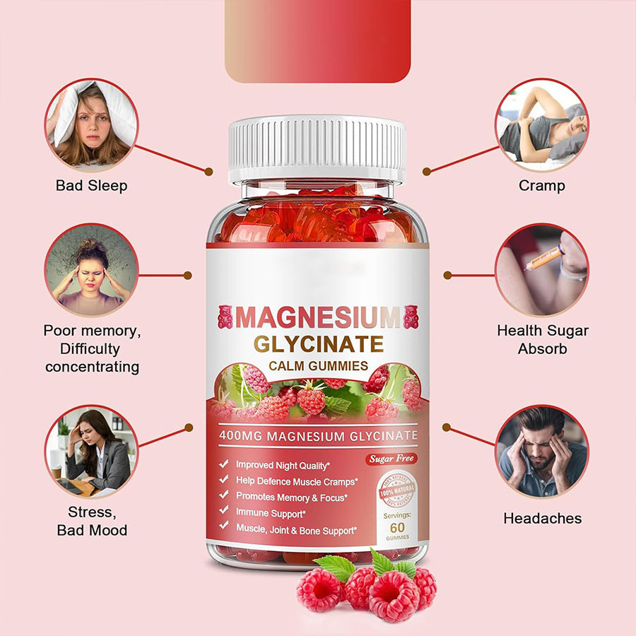 Magnesium Glycinate Gummies 400mg Raspberry Flavor