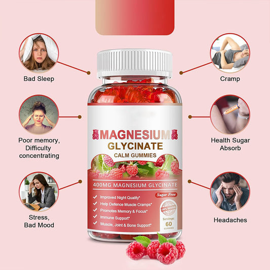 Magnesium Glycinate Gummies 400mg Raspberry Flavor