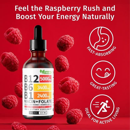 (2 Pack)Vitamin B12 and B6 Liquid Drops- Raspberry