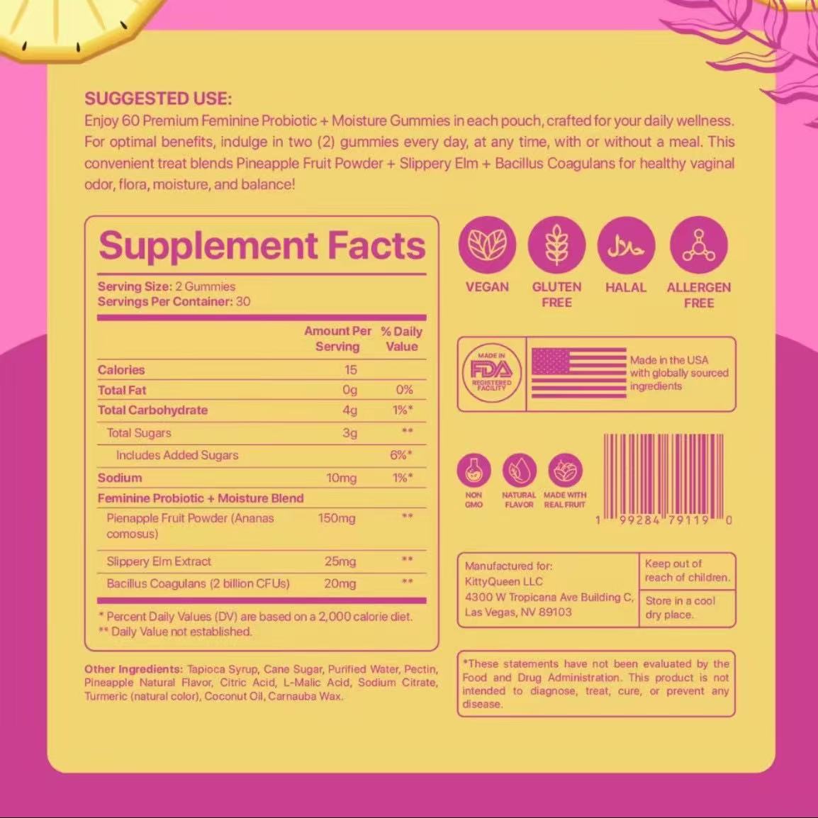 Pineapple-flavored probiotic gummies