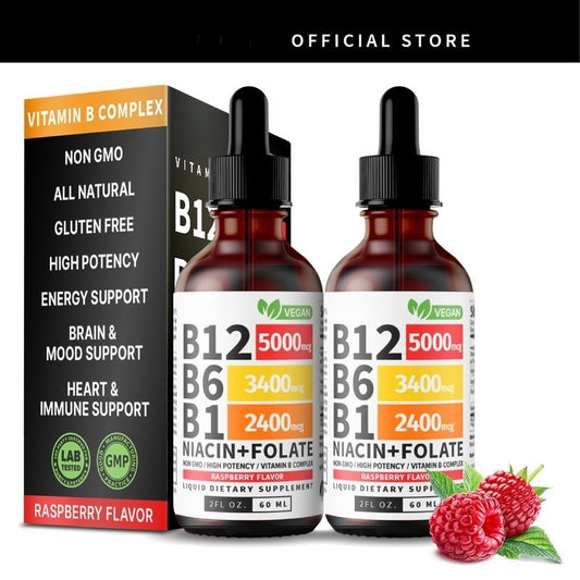 (2 Pack)Vitamin B12 and B6 Liquid Drops- Raspberry