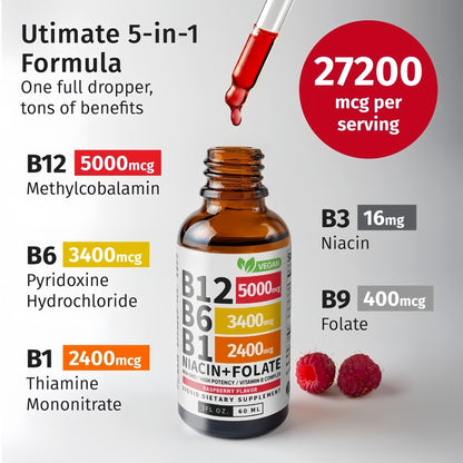 (2 Pack)Vitamin B12 and B6 Liquid Drops- Raspberry