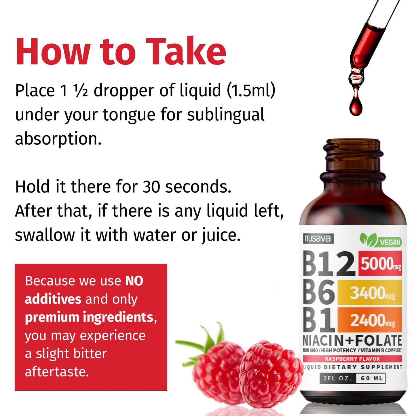 (2 Pack)Vitamin B12 and B6 Liquid Drops- Raspberry